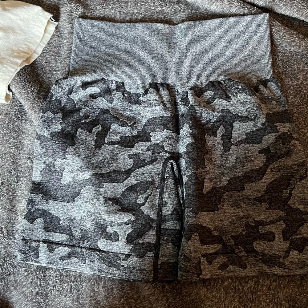 Black and grey camo nvgtn shorts